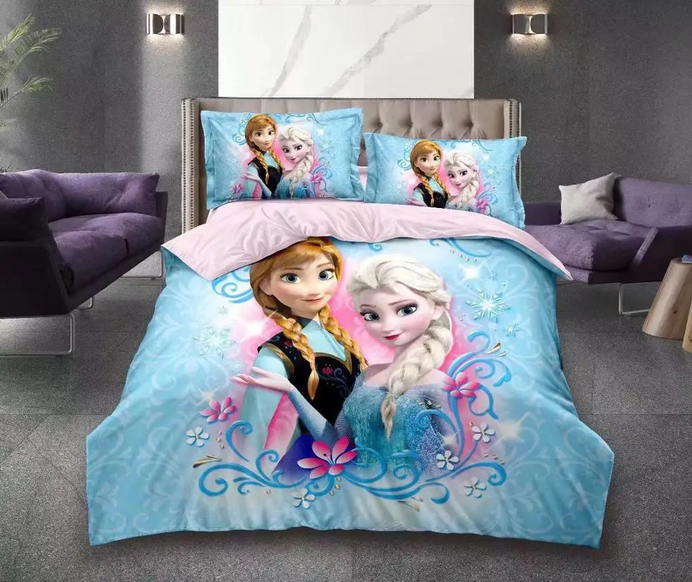 Bedding 1 Эльзы из мультфильма Холодное сердце комплекты постельного белья одинарного, двойного размера розовый диснеевской принцессы пододеяльник Гладиатор с ремешками детское постельное белье с объемным рисунком домашний текст - Цвет: Bedding 1