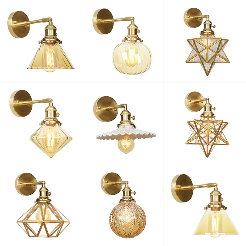 

Северная Европа пост современный медный гостиная Холл столовая креативный стеклянный абажур спальня прикроватная дорожка настенный свети...