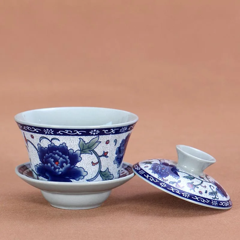 Бело голубой фарфор Gaiwan 130 мл/180 мл керамическая чашка для чая с блюдцем набор