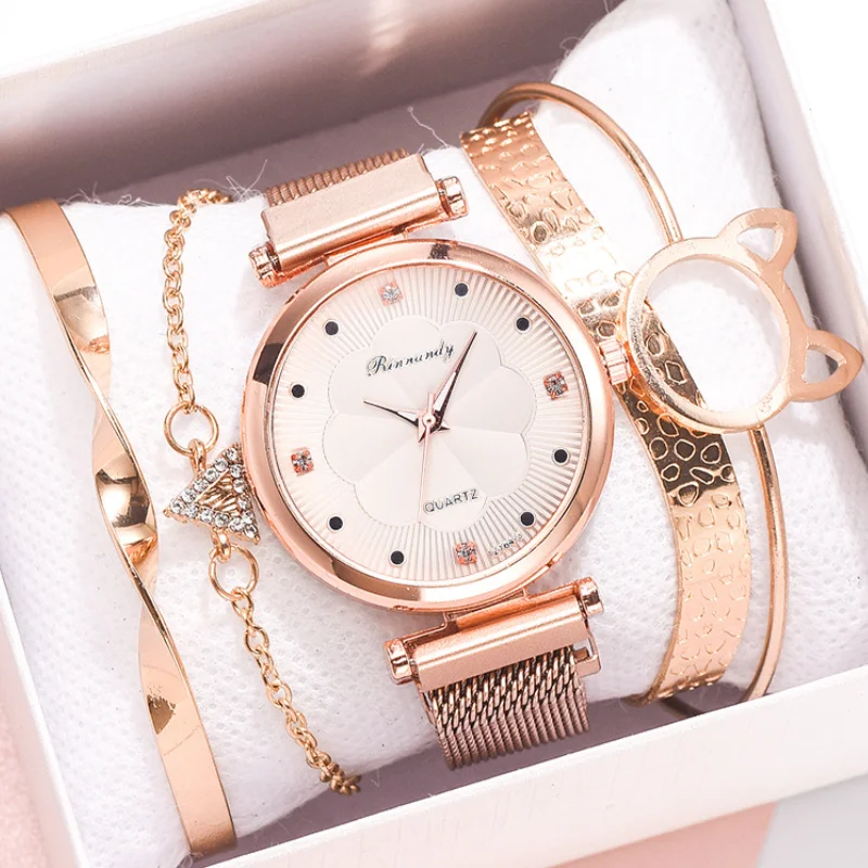 Часы женские кварцевые с магнитной застежкой и цветком 5 шт./набор 2020 | Наручные