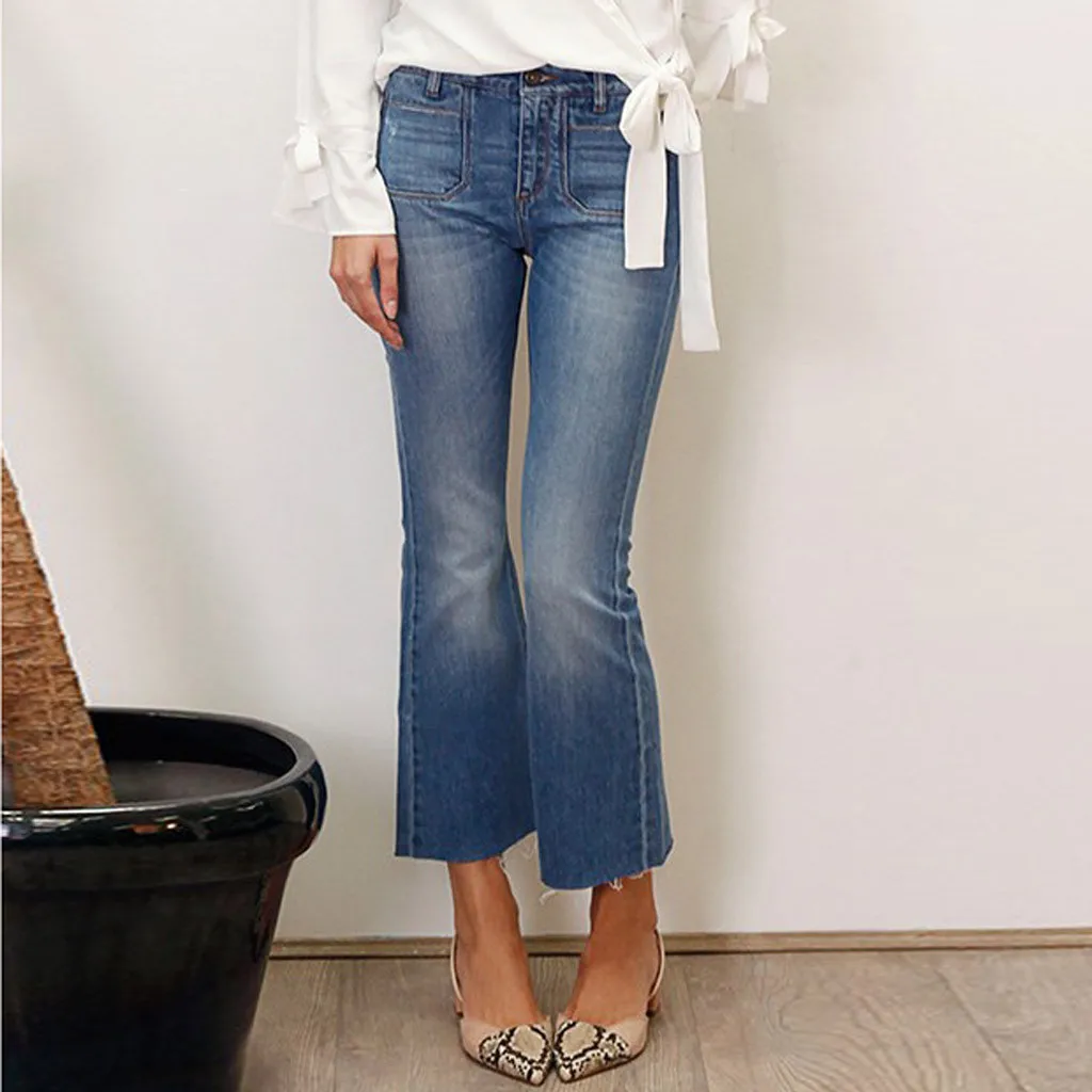 2019 Модные женские широкие брюки весна Промытые облегающие джинсы до пояса