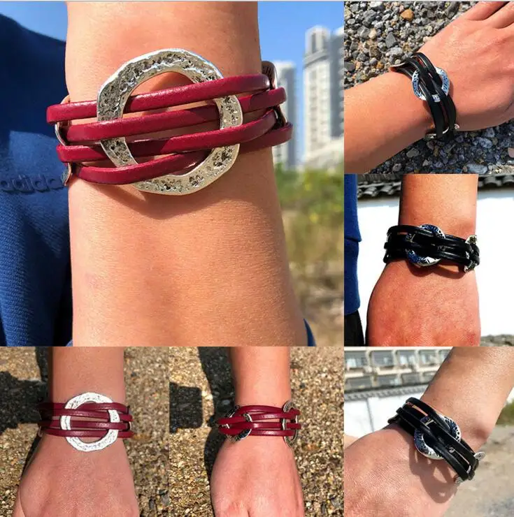 Винтажные кожаные браслеты для женщин модные Многослойные плетеные ручной