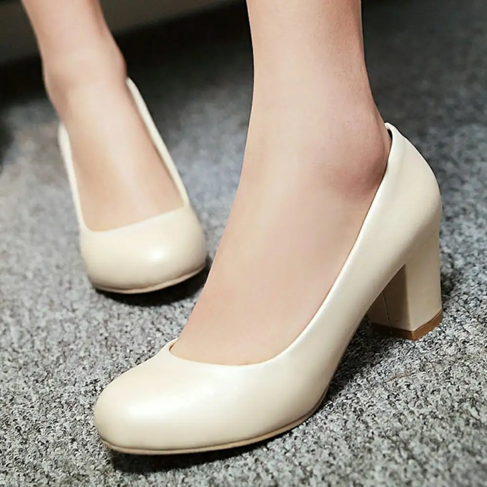 

SARAIRIS New Fashion Sweet Female Pumps Round Toe Slip On Square Heels Shollow Pumps Women 2020 Casual Office Shoes Woman