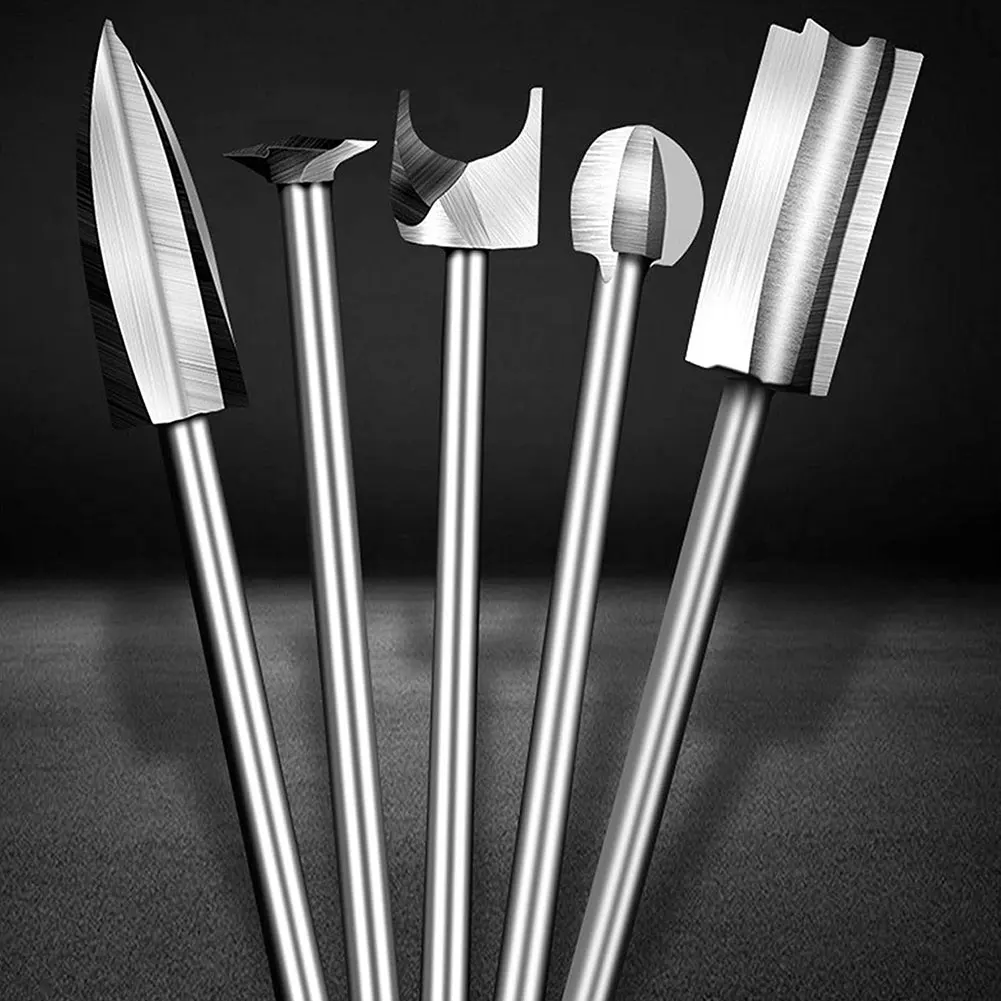 

5PCS Rotary Burr Grinding Head Wood Drill Bits Tungsten Carbide Steel for Woodworking Carving Engraving Rotary Tool Set