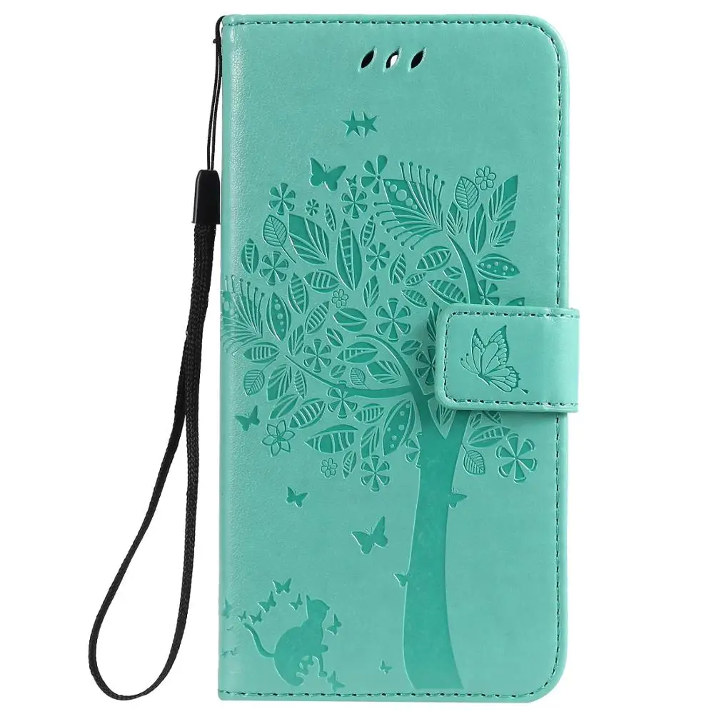 Кота и дерева откидной Чехол-кошелек с подставкой из искусственной кожи для