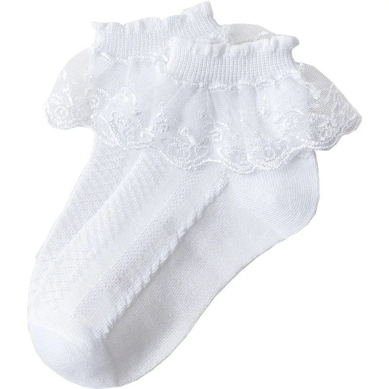 Calcetines de malla de encaje de algod&oacute;n transpirable para ni&ntilde;os, medias cortas de tobillo para ni&ntilde;as peque&ntilde;as, blancas, rosas y amarillas-5