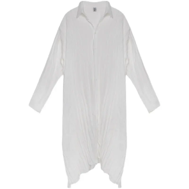 

XITAO Pleated Blouse Fashion New Women Plus Size Goddess Fan White Black Single Breast Goddess Fan Casual Style Shirt DZL2824