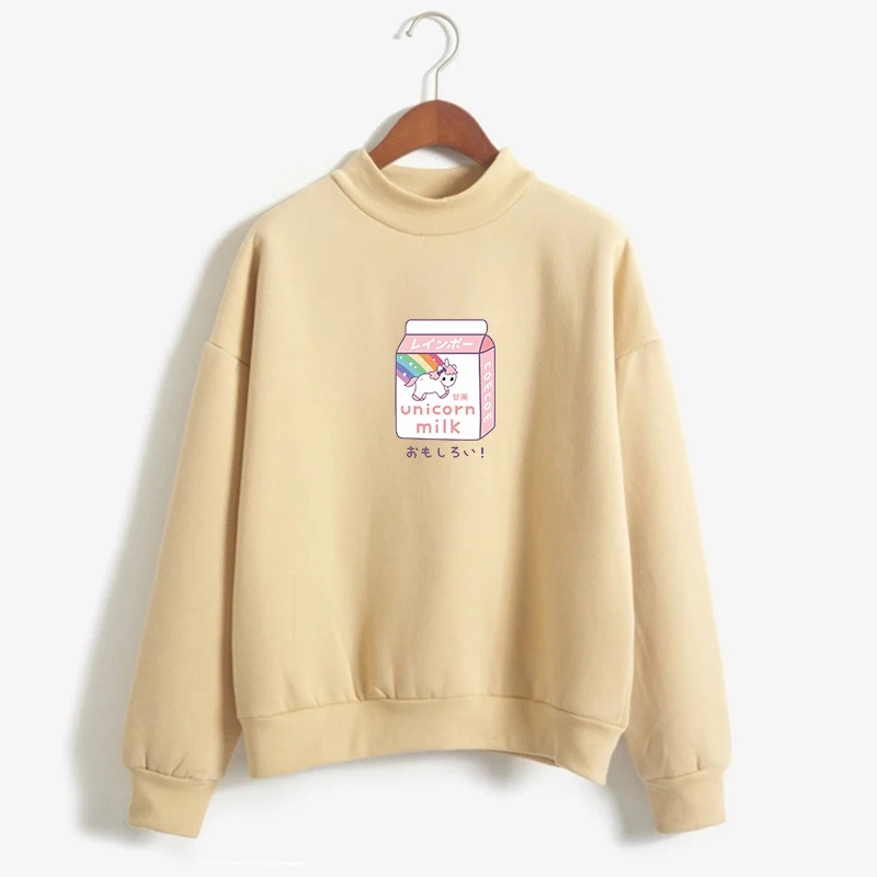 

Unicorn Milk Print Hoodie Autumn Winter Fleece Harajuku Kawaii Cartoon Printed Sweatshirt Women Casual Friends Sudaderas Clothes