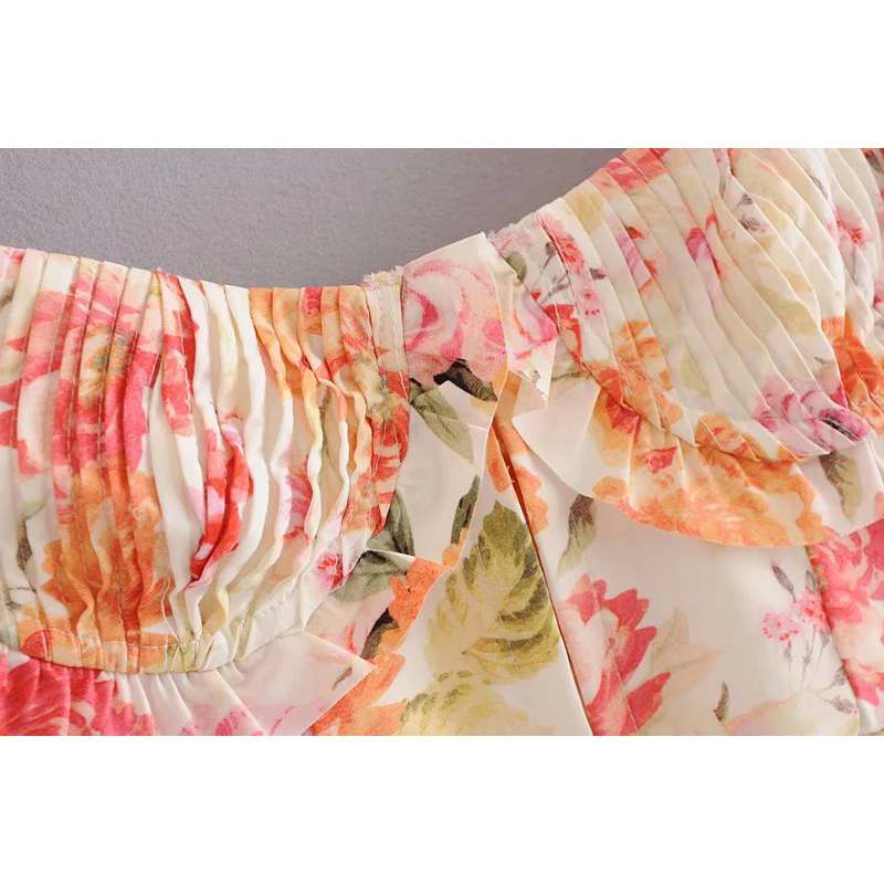 

2021 Multicolor Floral Print Crop Top Women Puff Sleeve Square Neck Sexy Tops Streetwear Fashion Lady Summer Tops Short Blouse