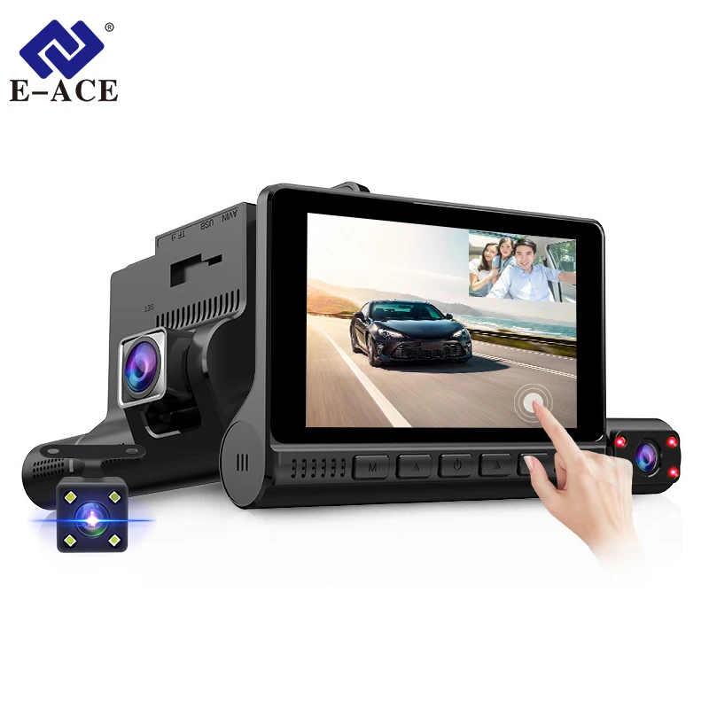 

E-ACE B41P Car DVR Dashcam 4 Inch Touch Screen 3 Lens Video Recorder Support Rearview Camera Night Vision Infrared Dash Camera