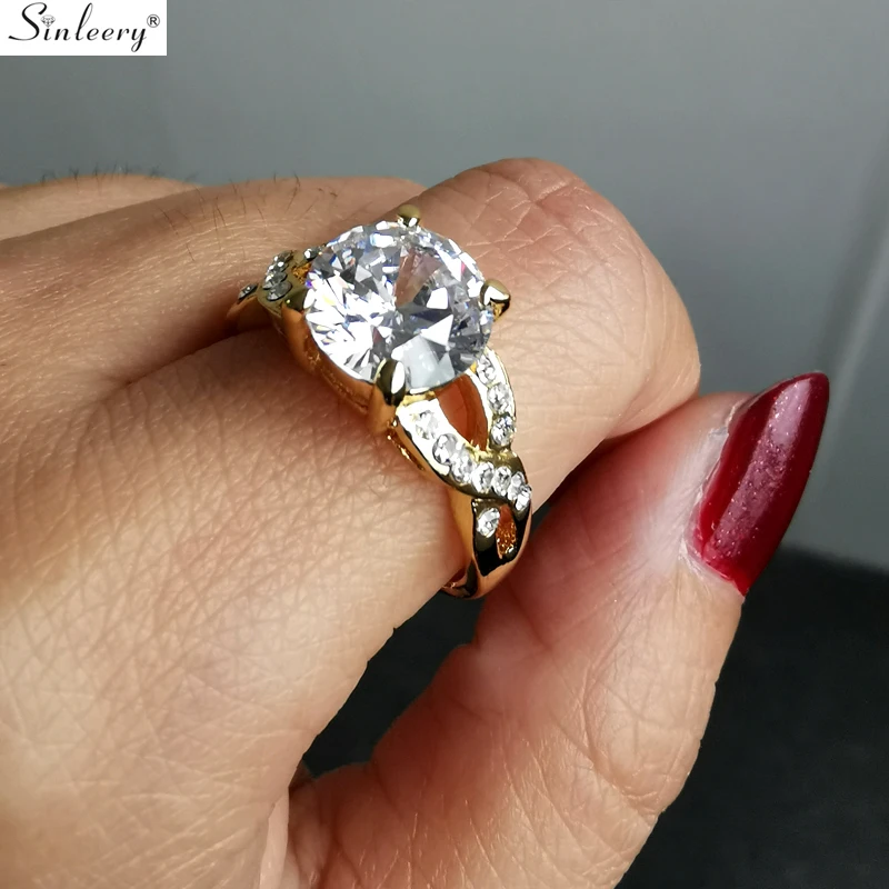 SINLEERY, классические кольца с 4 зубцами, круглые обручальные кольца с кубическим цирконием для женщин, свадебные ювелирные изделия золотого и серебряного цвета JZ021 SSA