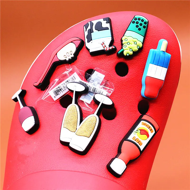 1pcs Red Wine Champagne Shoe Decoration Ice Cream Milk Tea Hot Sauce Shoe Accessories Croc Charms for Bracelets Jibz Kids Gifts