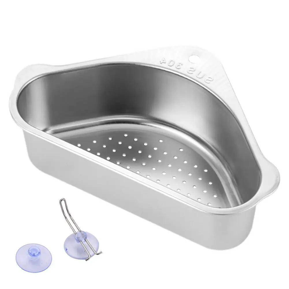 

Sink Basket Suction Cup Kitchen Drain Shelf Triangular Drain Basket For Support Corner Sinks Filter Frame Rag Storage Baskets