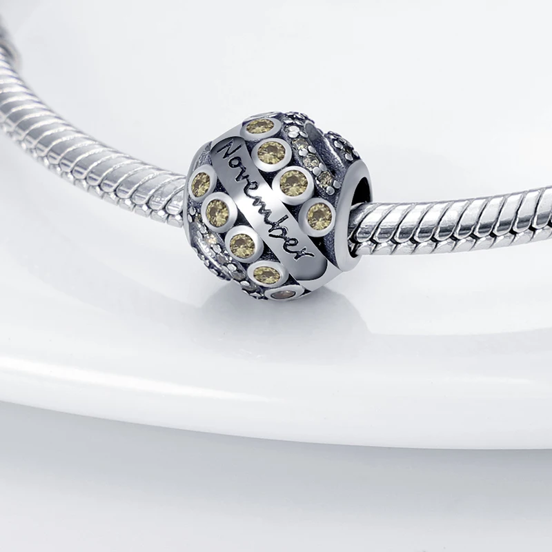 

HOT SALE Trend 925 Sterling Silver November Birthstone Dangle Charm Beads Fit Original Pandora Bracelet Pendant Necklace Jewelry