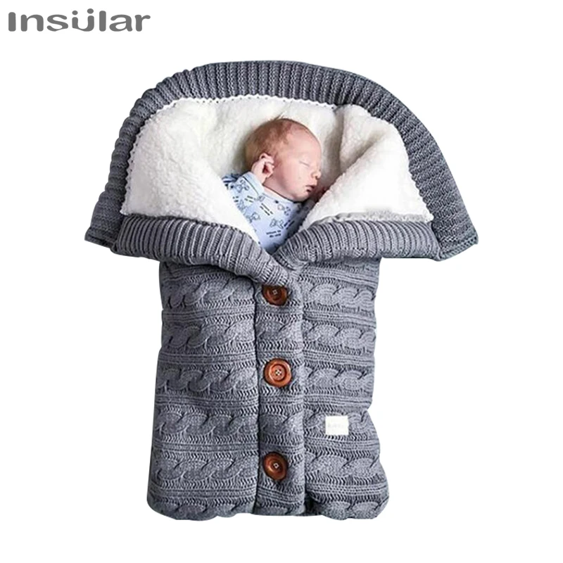 

Warm Baby Sleeping Bag Footmuff Infant Button Knit Swaddle Cotton Knitting Envelope Newborn Swadding Wrap Stroller Accessory