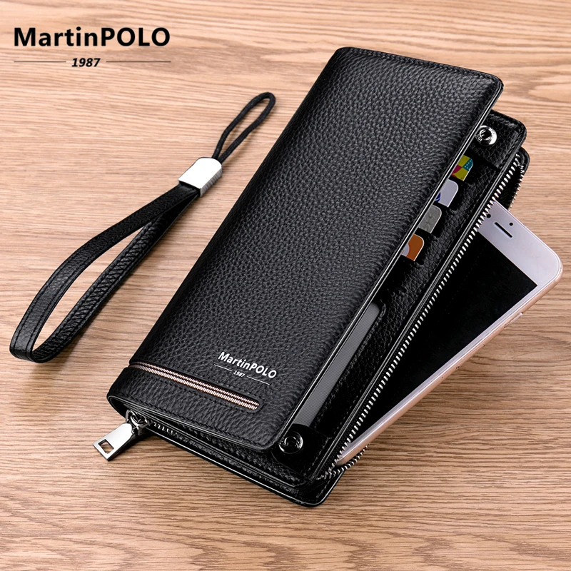 Мужской Длинный кошелек MartinPOLO из натуральной кожи на молнии с отделением для