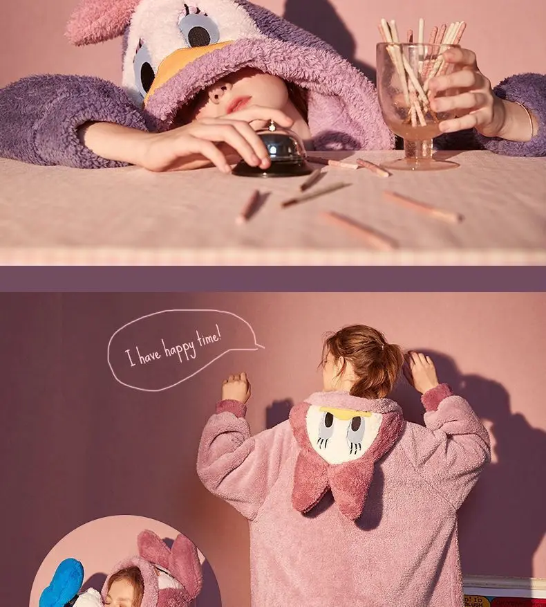 

2020 New Fashion Plush Donald Duck Cartoon One-piece Pajamas Daisy Thickened Cute Girl's Bathrobe Pajamas Robe Sets Sleep