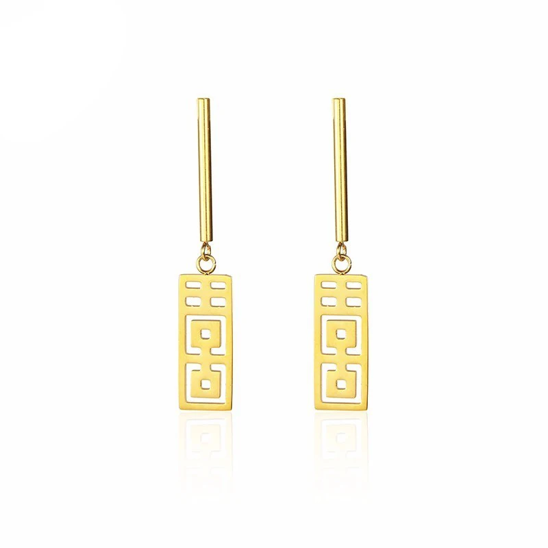 Серьги подвески женские цилиндрические квадратные из нержавеющей