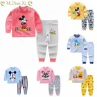 Детская Пижама, комплект детской одежды, Детская Хлопковая пижама с мультяшным Микки Маусом для весны и осени, Пижамный комплект для мальчиков и девочек