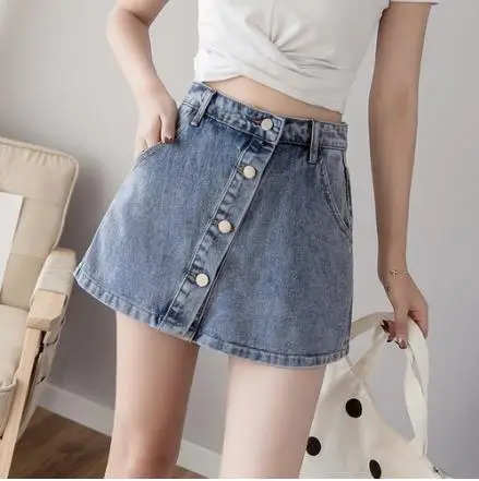 Летняя джинсовая женская юбка с высокой талией асимметричные джинсовые юбки