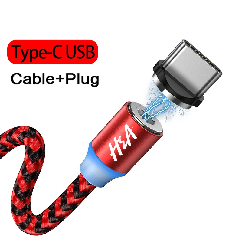 For Type C Red Магнитный usb-кабель H& A для быстрой зарядки, кабель USB типа C, Магнитный зарядный кабель Micro usb для зарядки и передачи данных, кабель USB для мобильного телефона - Цвет: For Type C Red