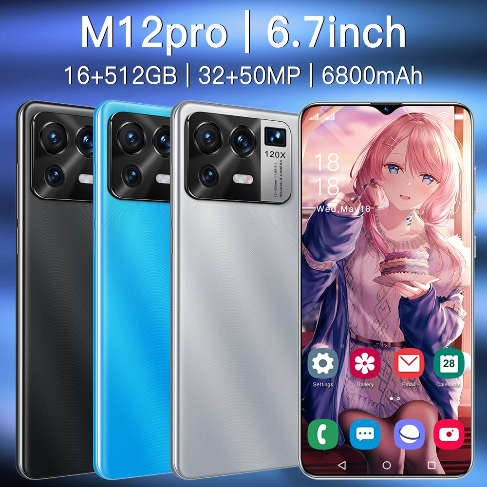

2021 6.7 Inch Mi12 Pro Version Core 16 GB 512 GB 5G Celular Global Cell Phones MTK6875 32MP+50MP 6800mAh Smartphone Android 10