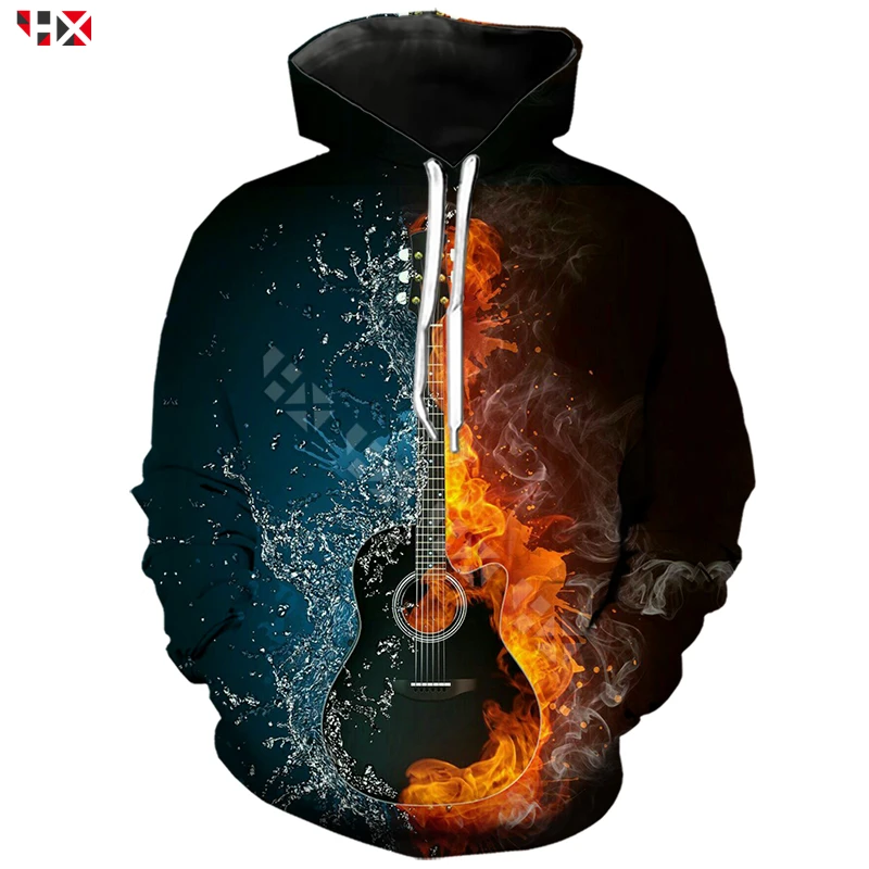 Бас-гитара 3D печати Мужчины Женщины Катание на коньках и пламени Толстовка