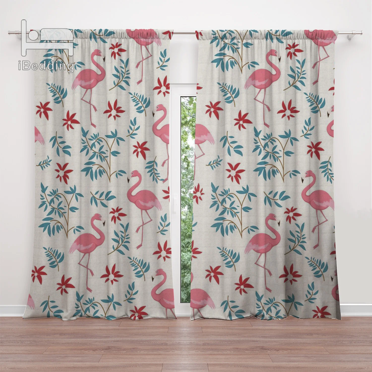 Постельное белье с зелеными листьями Фламинго занавески для гостиной