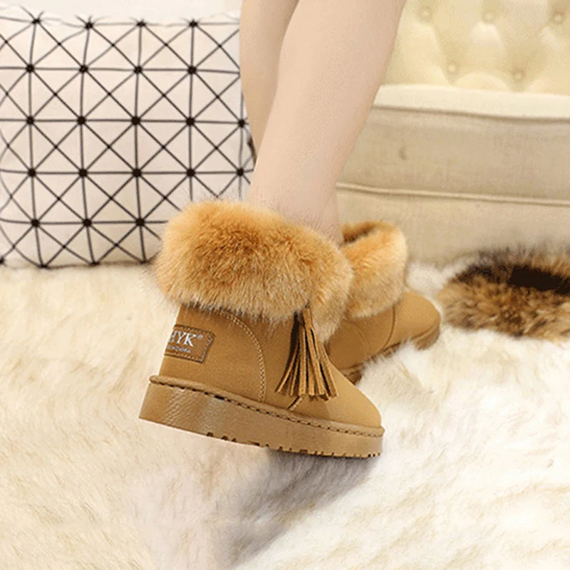 Зимние женские ботильоны теплые зимние ботинки с кисточками обувь из