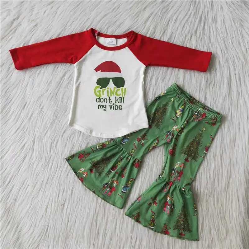 

2021 New Baby Girls Clothes Long Sleeve Top Bell-Bottom Long Pants Kids Wear For Christmas Day