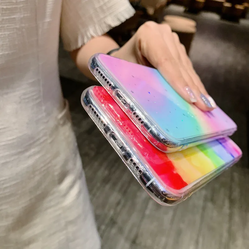 

KONSMART For OPPO Reno4 Lite Case Cute Rainbow Glitter Star Phone Case Reno4 F Cartoon Silicone Soft Back Cover OPPO F17 Pro
