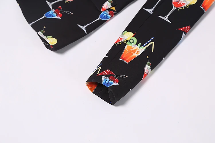 SEQINYY Black Blazer Autumn New Fashion Design Long Sleeve Women Wine Glass Printed Female Jacket