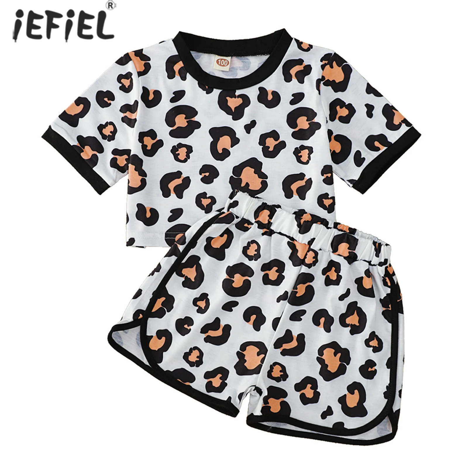 

Комплект одежды для маленьких девочек из 2 предметов, повседневная спортивная одежда, футболка с леопардовым принтом, топы и леопардовые ко...