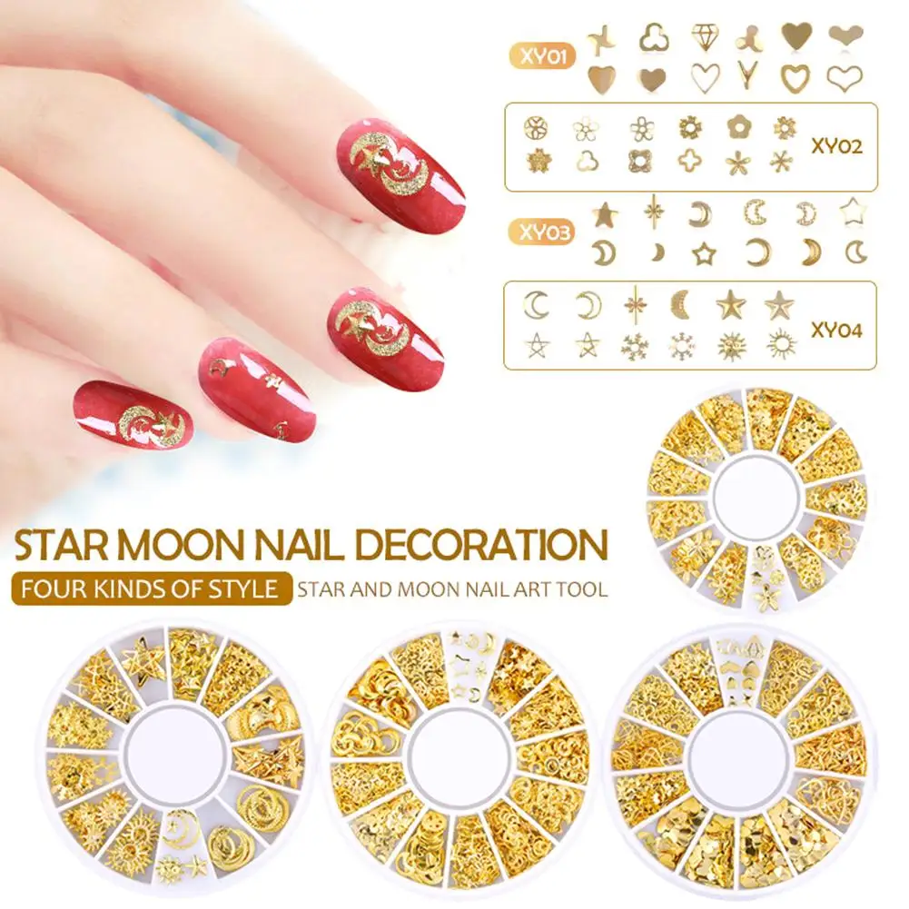 Креативные металлические 3D украшения для ногтей Луна звезда любовь сердце