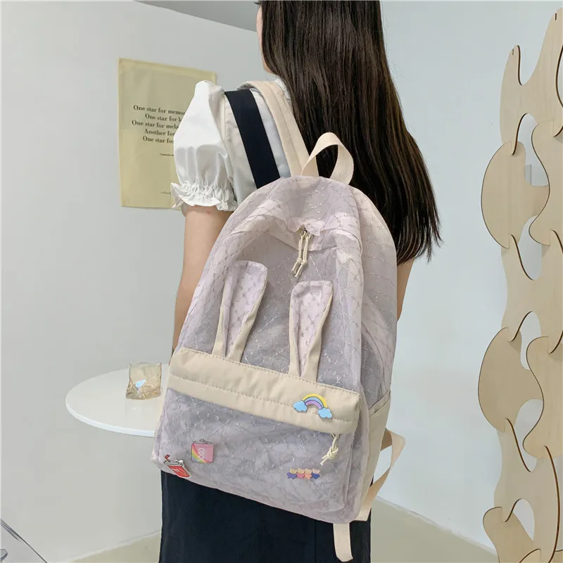 2021 New Kawaii Backpack Female Cute Rabbit Ears Student Canvas School Bag