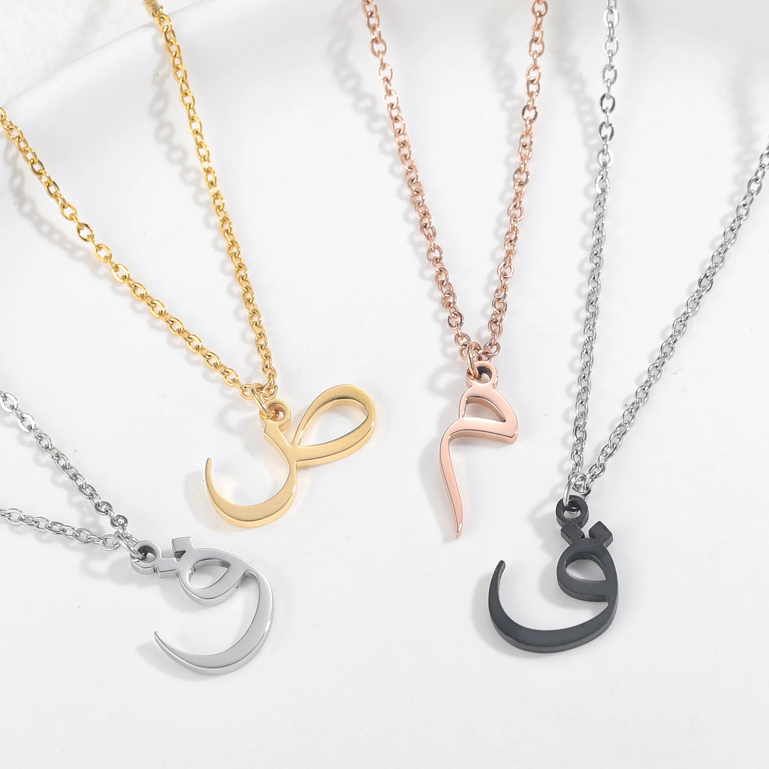 

Arabic Initial Letter Necklace Custom Alphabet Pendant Choose Your Letter Stainless Steel Gold Chain For Women Jewelry Gift