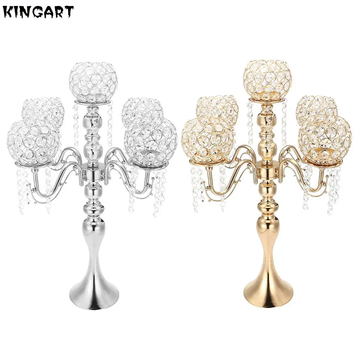 Золотистый/серебристый фотоподсвечник металлический Кристальный центральный