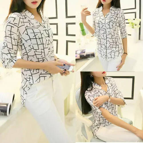 

Korean Style Women's 3/4 Sleeve Chiffon Casual Blouse Shirt Tops Fashion Blouse