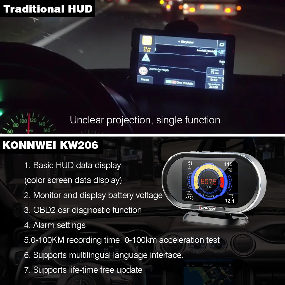 KONNWEI автомобиля HUD Дисплей OBD2 Hud превышение скорости Предупреждение Системы