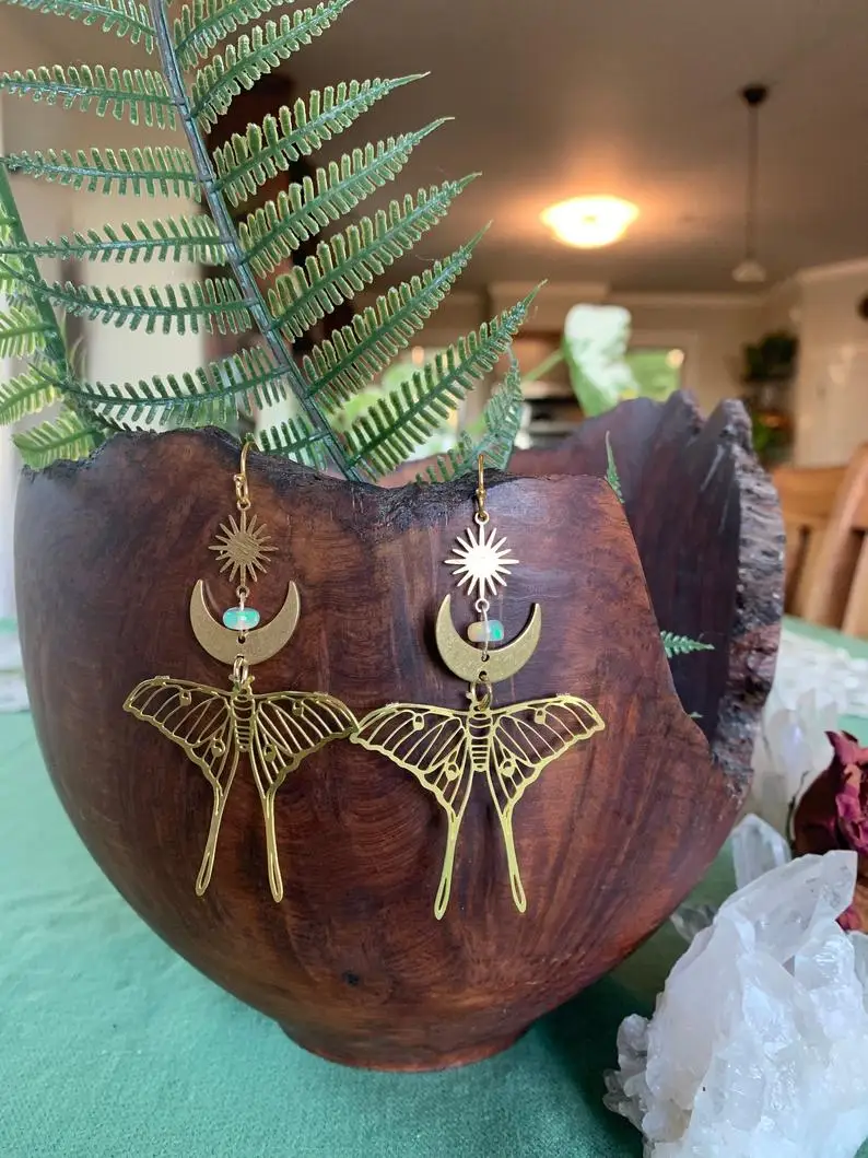 

Luna Moth & Moon Opal Earrings,Wanderlust Jewelry
