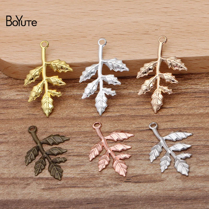 

BoYuTe (100 Pieces/Lot) 26*27MM Metal Brass Stamping Leaf Charms for Jewelry Making Diy Hand Made Materials Wholesale