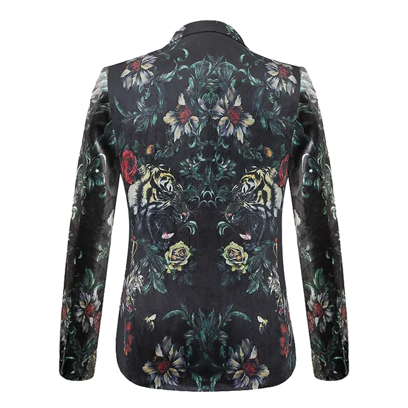 

High Grade Luxury Mens Blazers Flowers Printed Golden Velvet Perform Stage Dance Party Suit Jacket Tops 36839