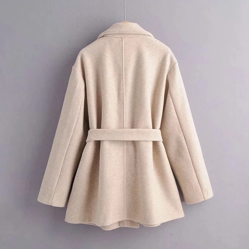 Autumn Winter With Belt Vintage Woolen Coats Women Solid Pockets Wool Outwear Office Ladies Jacket Coat Female Casaco Feminino | Женская