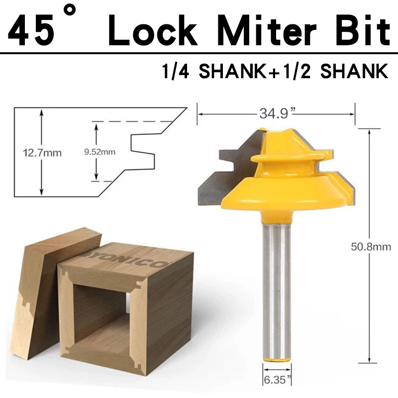 1 шт. небольшой замок Miter маршрутизатор бит анти откатка 45 градусов 1/2 дюйм запас 1/4