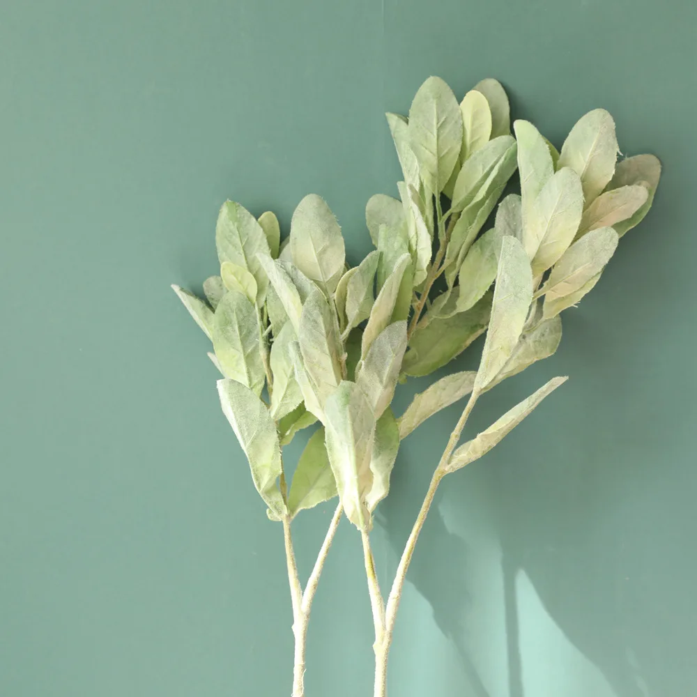 

65CM Artificial Decoration Plush Leaves Plant Branch Green Silk Leaf for Wedding Faux Fabric Foliage Grass Wall Fake Home Decor