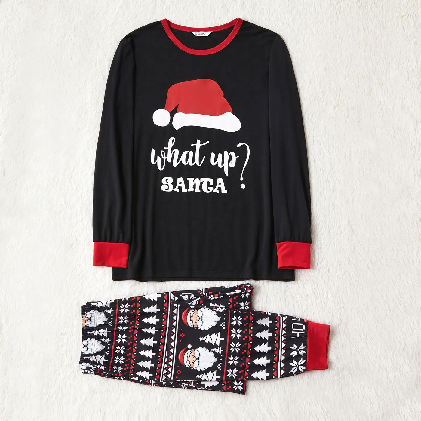 PatPat Рождественская шапка и буквенный принт черные Семейные комплекты пижам с