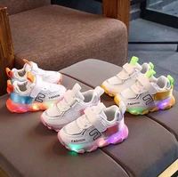 2020 children led light shoes baby girls boys letter mesh sport run sneakers shoes with luminous sole baby light up shoes c12293