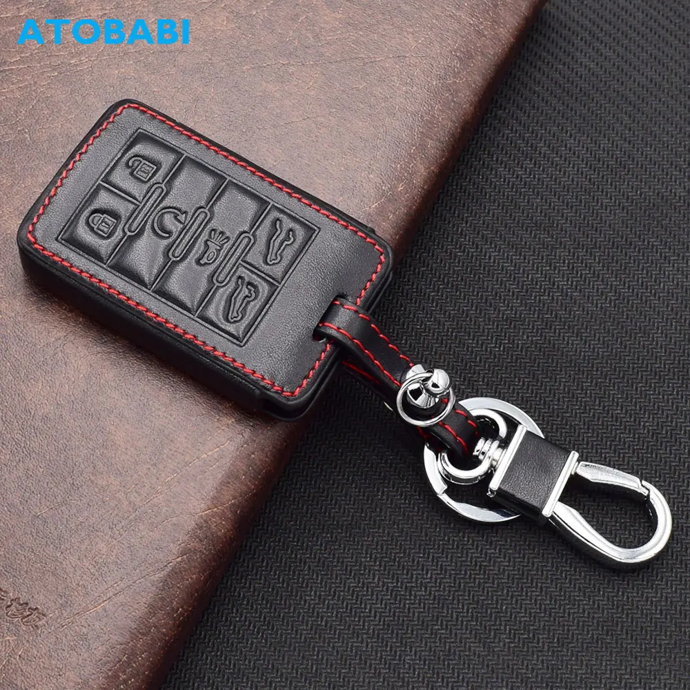 

ATOBABI Leather Car Key Cases For Cadillac Escalade 2007-2014 Chevrolet Corvette 2015-2019 6 Buttons Smart Remote Control Cover