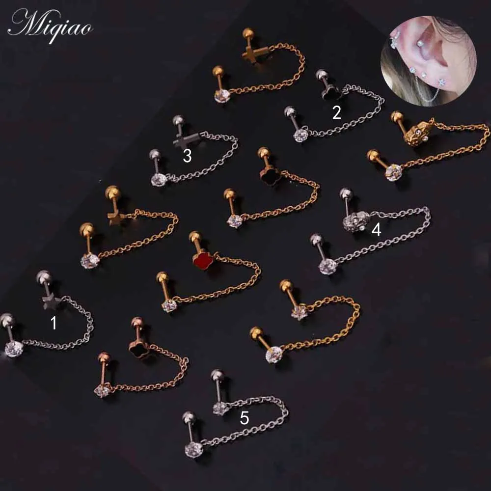 

Miqiao 2pcs Popular New Products Stainless Steel Five-pointed Star Chain Earrings Exquisite Piercing Jewelry