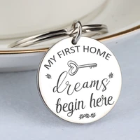 new house keychain engraved my first home dreams begin here for realtor housewarming gift round jewelry